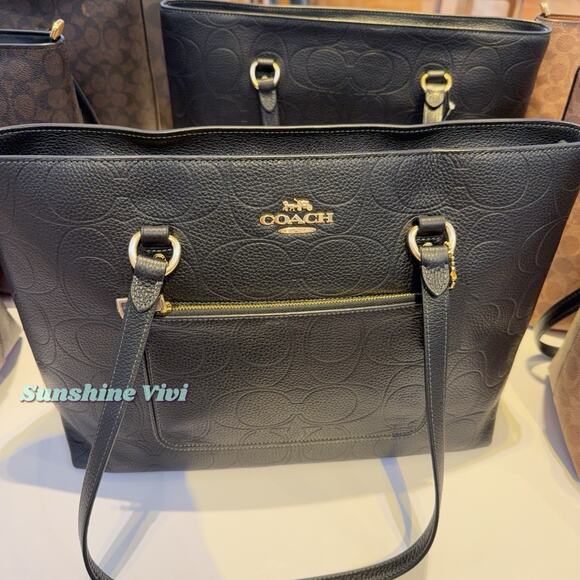 NWT Bundle COACH CCD49 Station Tote Bag & CCL35 Long Wallet Signature Gold/Black - Picture 5 of 11